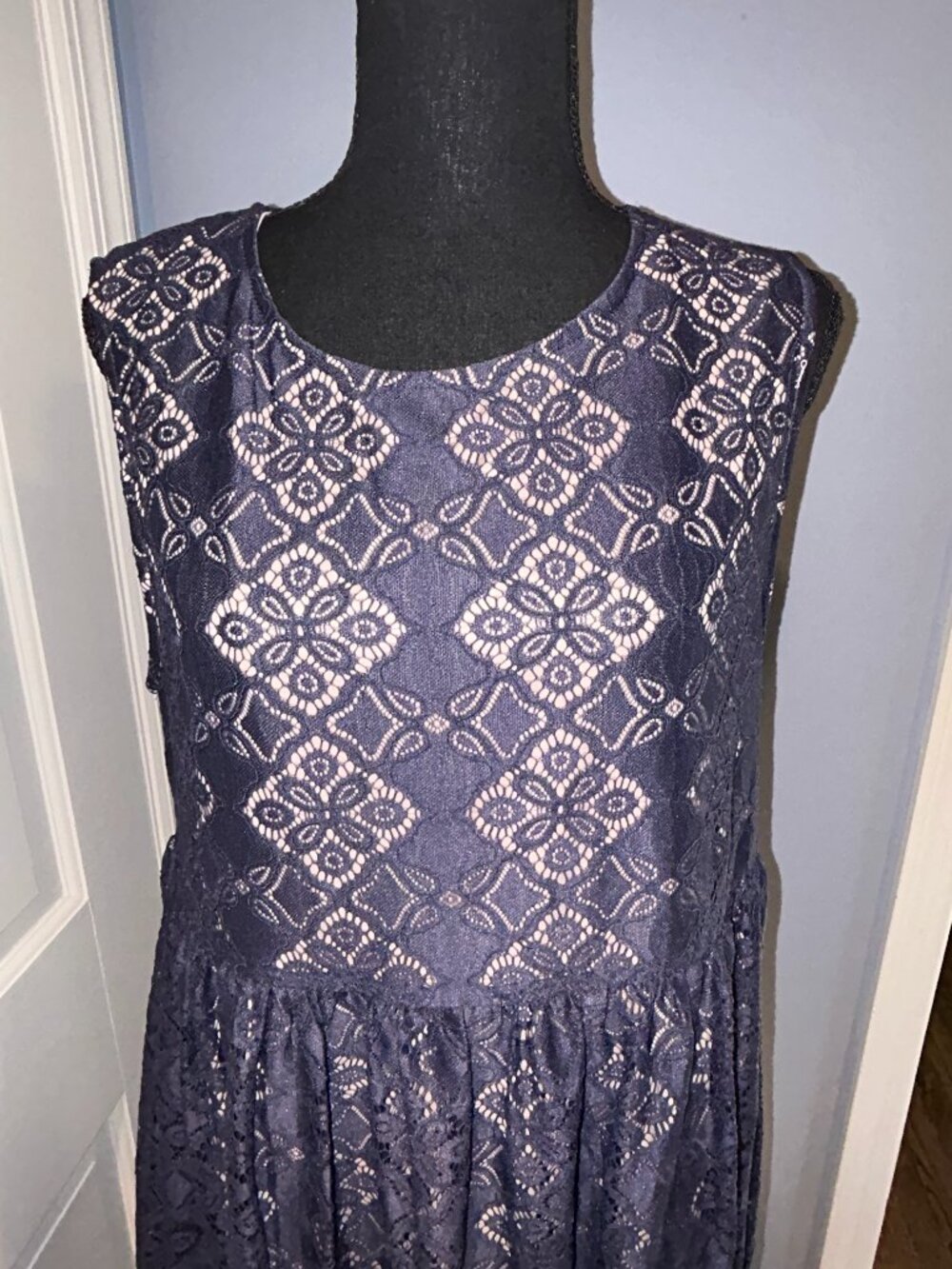 Suzanne Betro Navy Lace Sleeveless Dress, Sz L, NWT